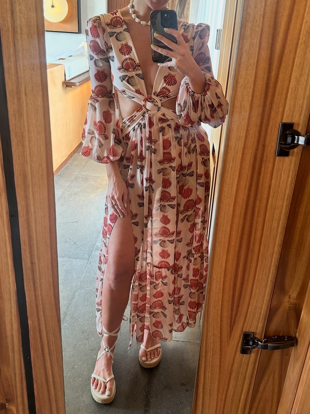PatBO Cream Maxi Dress with Red Floral Print